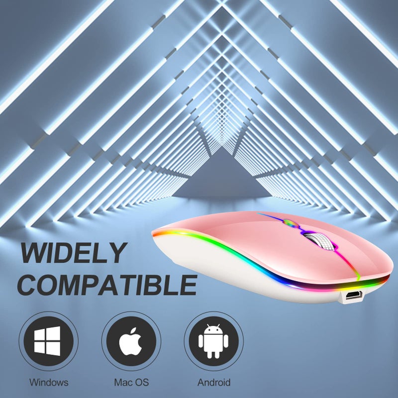KLO LED Rechargeable (BT5.2+Type-C+USB2.4G) Bluetooth Mouse for MacBook/MacBook air/Pro/iPad/Laptop/Notebook/pc/Chromebook (A LED/Pink) - Image 3